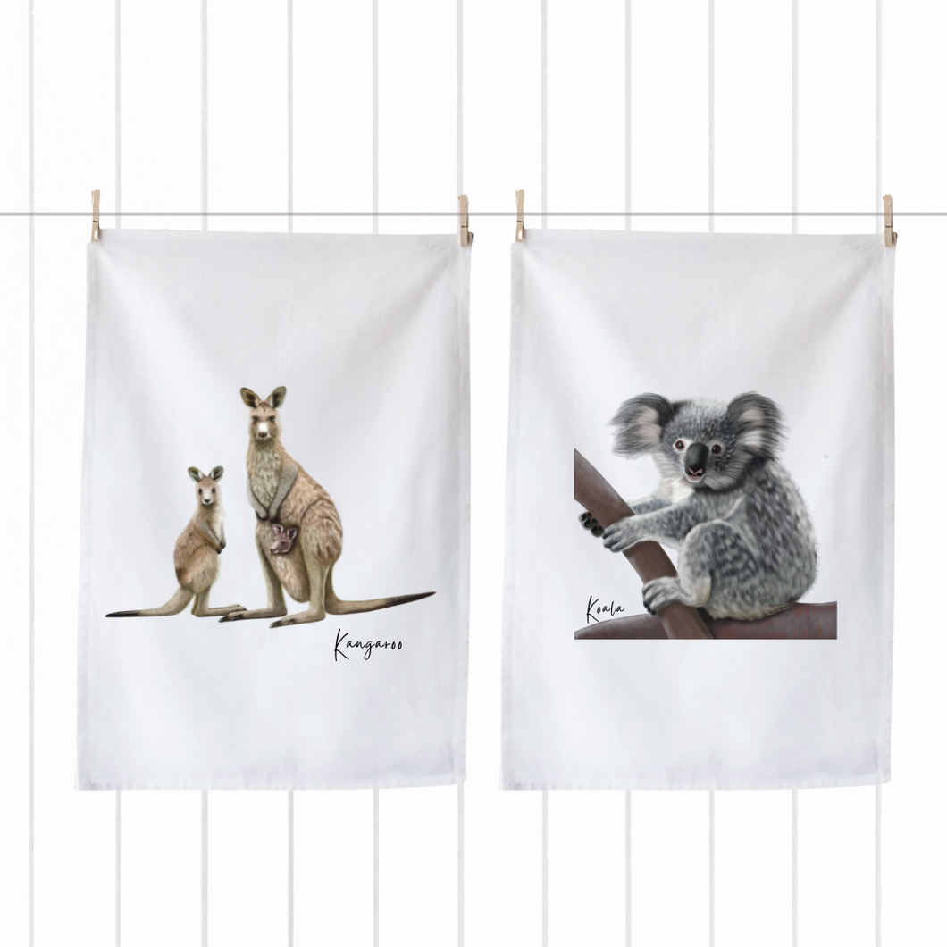 Australiana Icons Tea Towels – Kangaroo & Koala Set