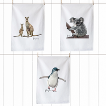 Load image into Gallery viewer, Aussie Legends Tea Towels – Kangaroo, Koala &amp; Penguin Party
