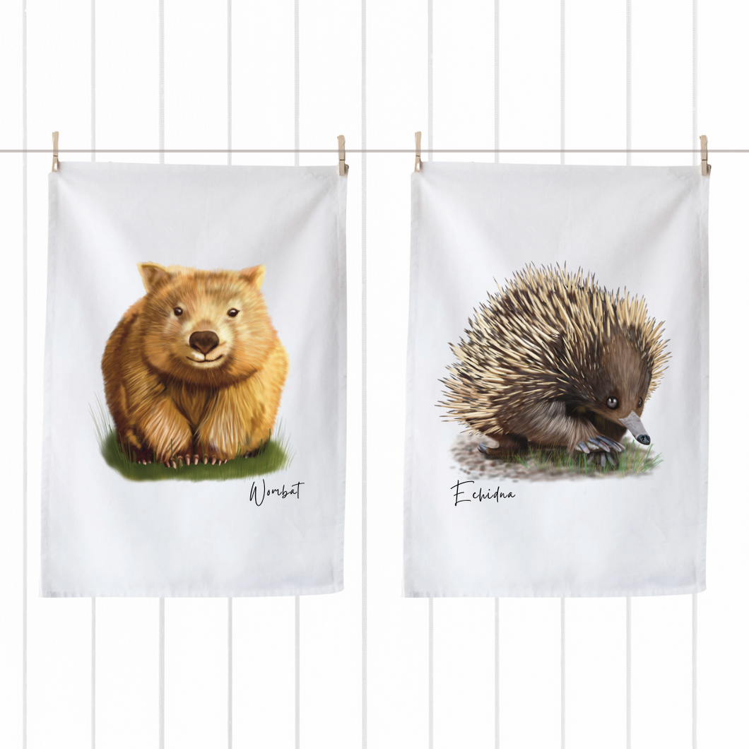 Cute Aussie Icons Tea Towels – Wombat & Echidna