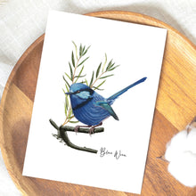 Load image into Gallery viewer, Lively &amp; Radiant Australian Native Blue Wren Poster, Tote Bag &amp; Card Set
