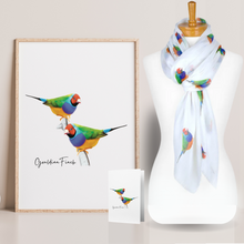 Load image into Gallery viewer, Vibrant &amp; Colourful Australian Native Gouldian Finch Poster, Scarf &amp; Card Set
