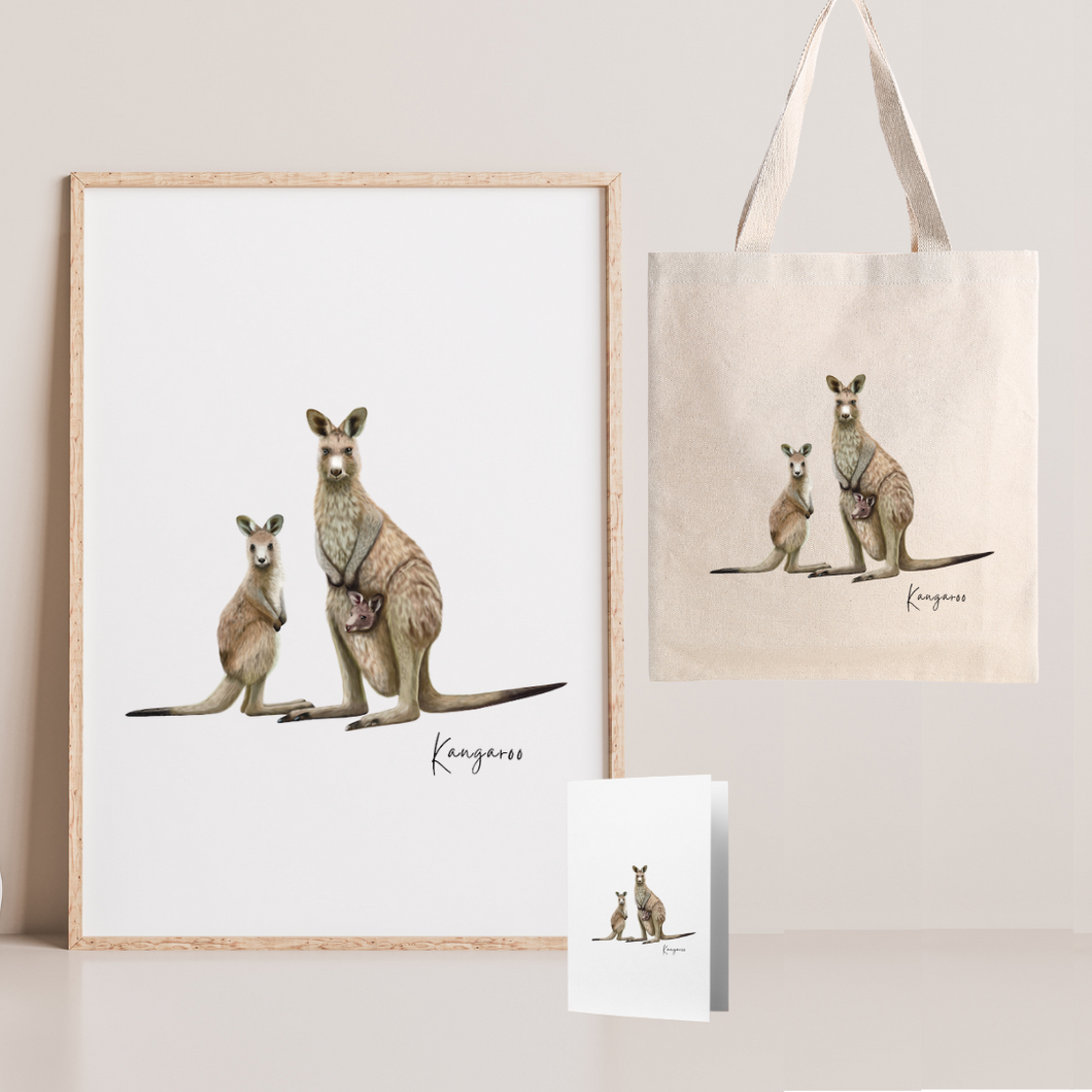 Majestic & Adventurous Australian Native Kangaroo Poster, Tote Bag & Card Set