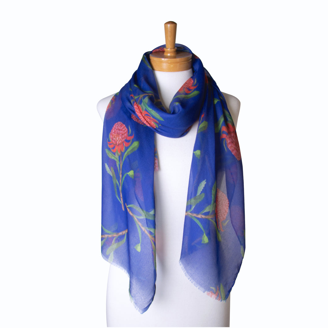 Waratah Flower Scarf | Navy